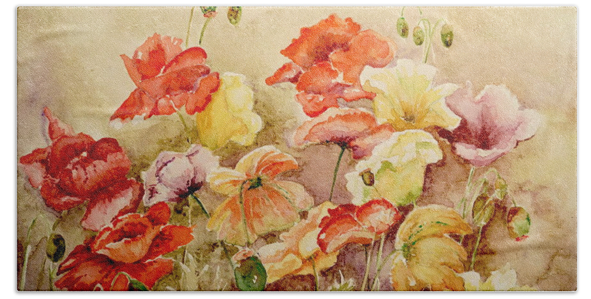 Poppies Bath Towel featuring the painting Poppies by Marilyn Zalatan