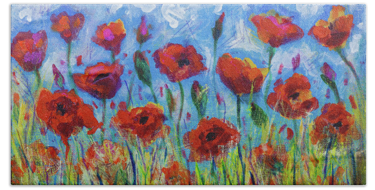 Flowers Bath Towel featuring the painting Poppies by Maxim Komissarchik