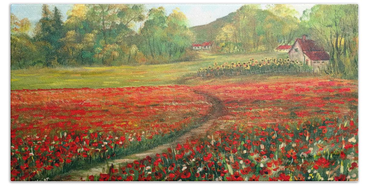 Poppies Bath Towel featuring the painting Poppies Time by Dorothy Maier