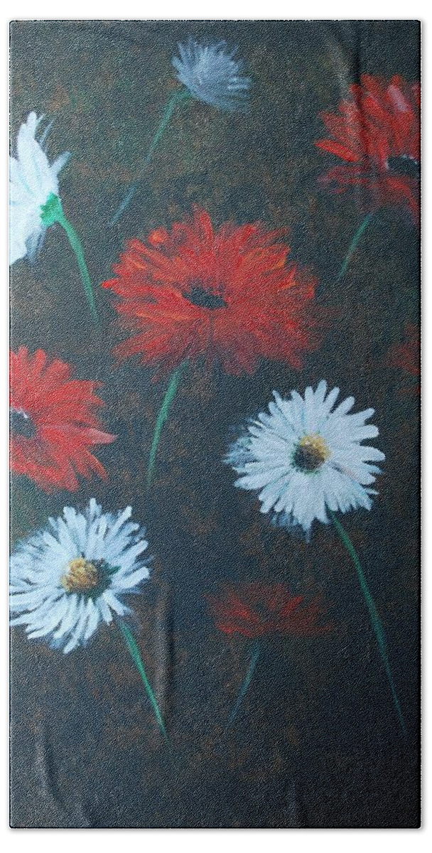 Poppy Paintings Bath Towel featuring the painting Poppin Daisies by Leslie Allen