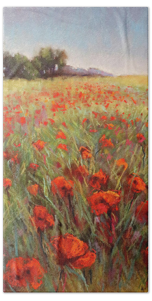 Poppy Hand Towel featuring the painting Poppy Dance by Susan Jenkins