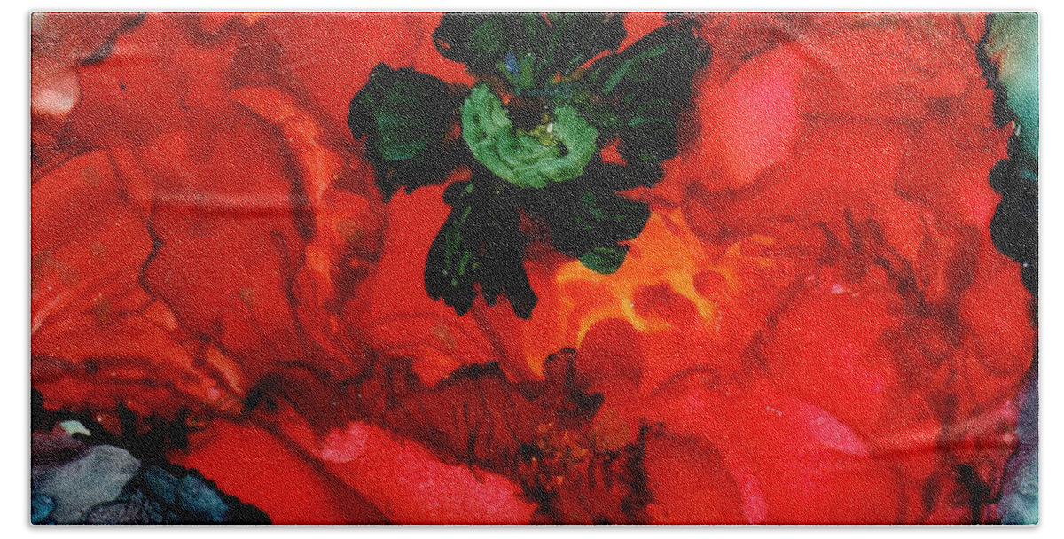 Flower Hand Towel featuring the painting Poppy Fire by Eunice Warfel