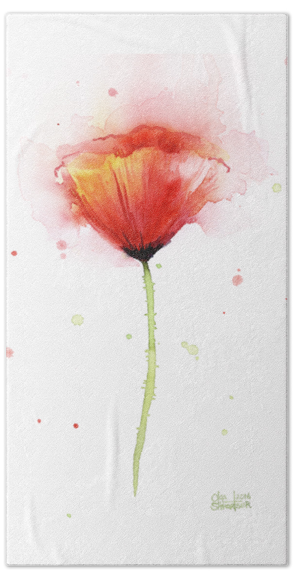Watercolor Bath Sheet featuring the painting Poppy Watercolor Red Abstract Flower by Olga Shvartsur
