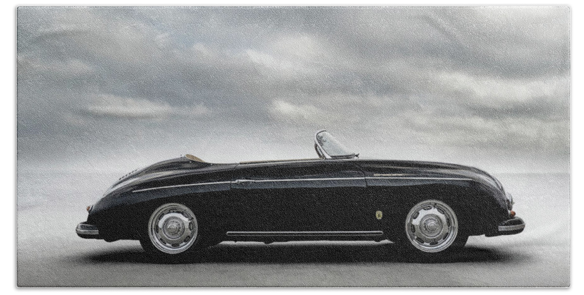 Black Bath Towel featuring the digital art Porsche 356 Speedster by Douglas Pittman