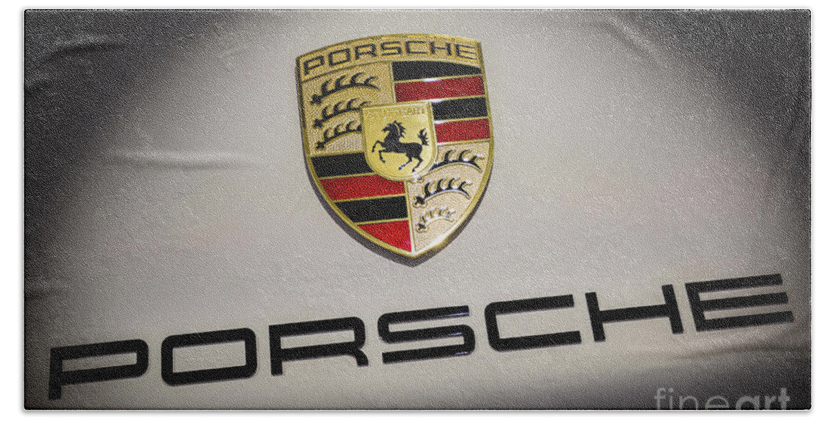 Porsche Logo Bath Towel featuring the photograph Porsche Car Emblem by Stefano Senise