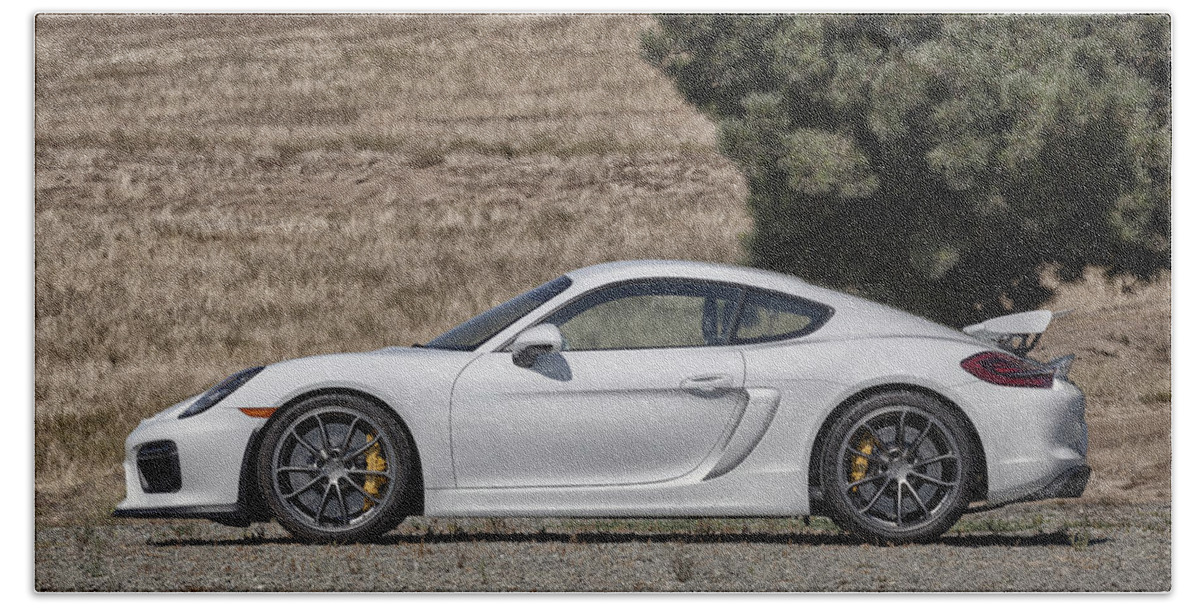 Cars Bath Towel featuring the photograph Porsche Cayman GT4 Side Profile by ItzKirb Photography