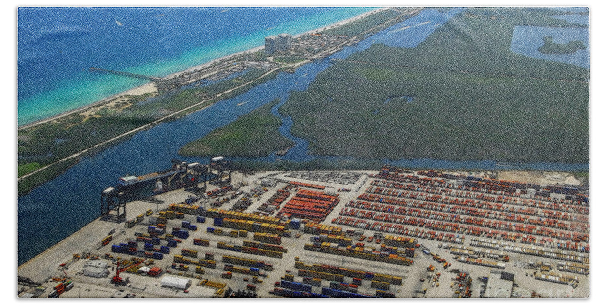 Artwork Hand Towel featuring the painting Port Everglades Florida by David Lee Thompson