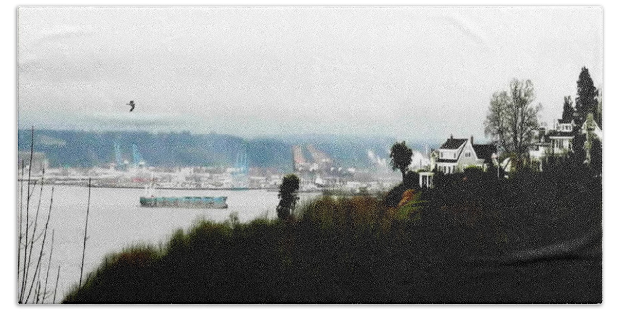 Port Of Tacoma Hand Towel featuring the photograph Port of Tacoma at Ruston WA by A L Sadie Reneau