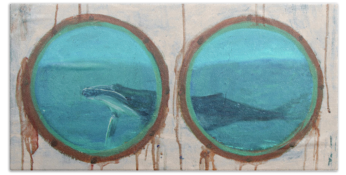  Color Bath Towel featuring the painting Porthole Humpback Whale by Ken Figurski