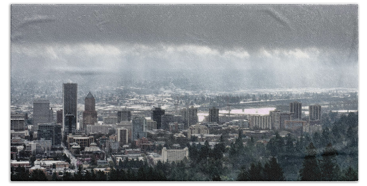 Bridge Hand Towel featuring the photograph Portland After a Morning Rain by Don Schwartz