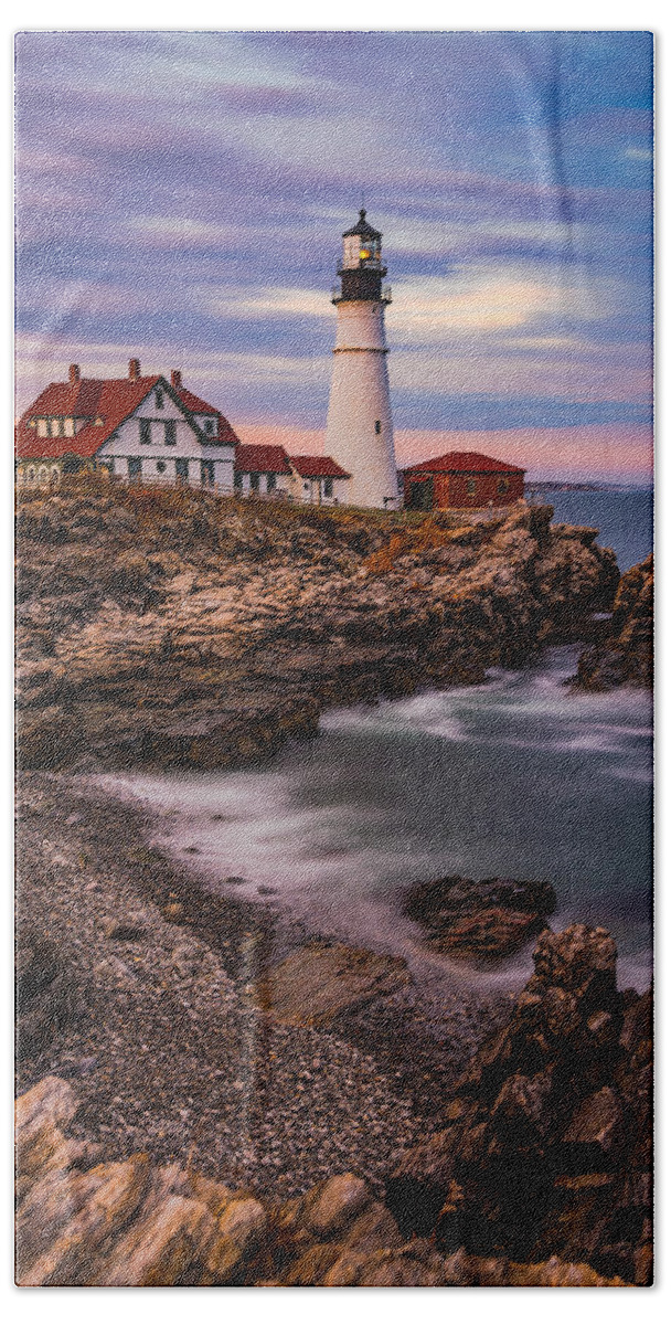 Sunset Hand Towel featuring the photograph Portland Head by Darren White