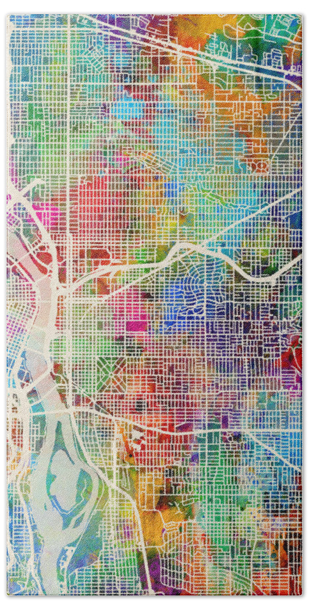 Portland Bath Towel featuring the digital art Portland Oregon City Map by Michael Tompsett