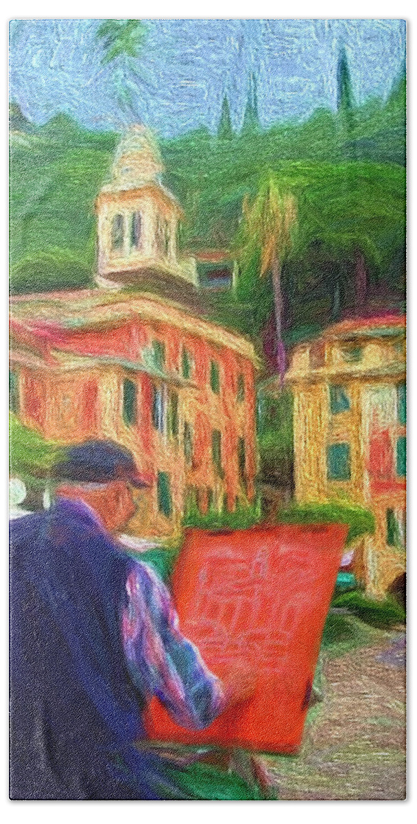 Painting Bath Towel featuring the painting Portofino Through the Eyes of an Artist by Mitchell R Grosky