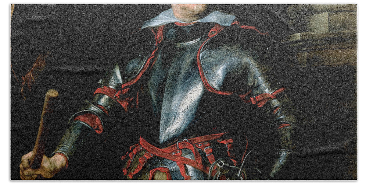 Anthony Van Dyck Bath Towel featuring the painting Portrait of a Man in Armor by Anthony van Dyck