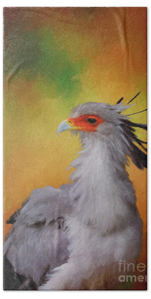 Secretary Bird Hand Towel featuring the photograph Portrait of a Beauty by Eva Lechner