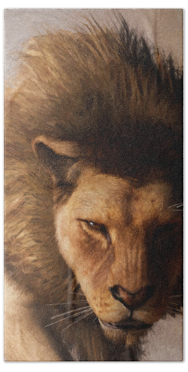 Lion Head Bath Towel featuring the digital art Portrait of a Lion by Daniel Eskridge