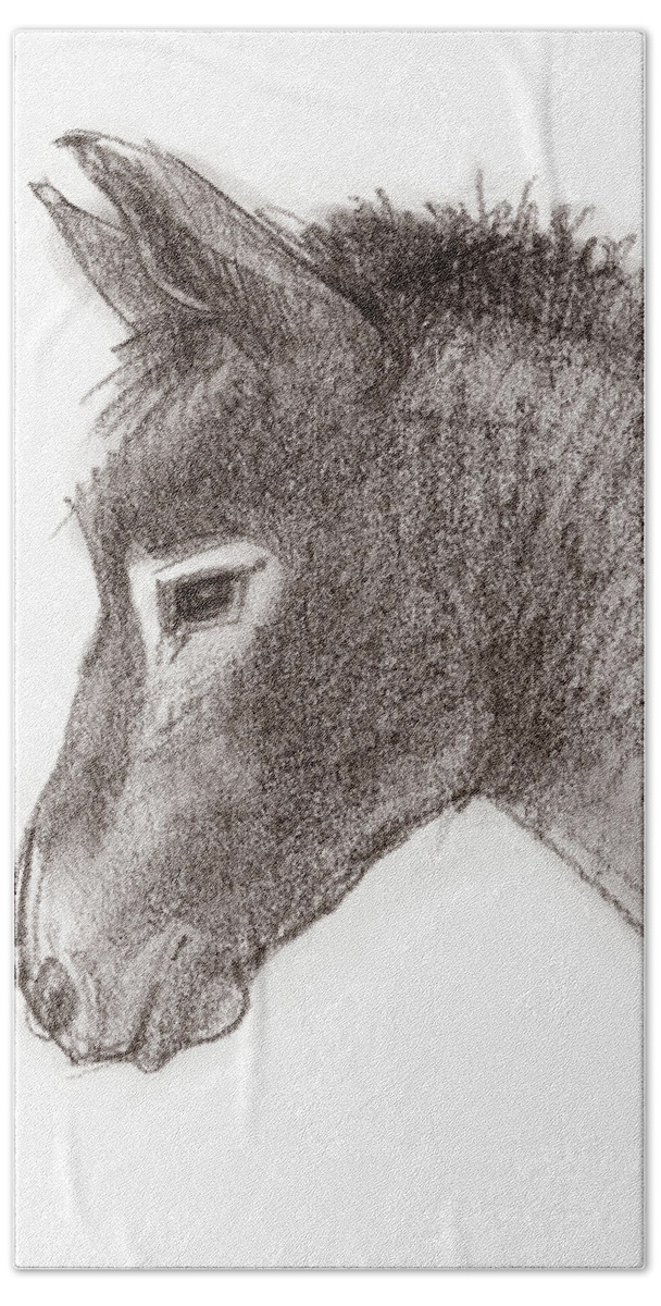 Animal Hand Towel featuring the drawing Portrait of a Mule by Judith Kunzle