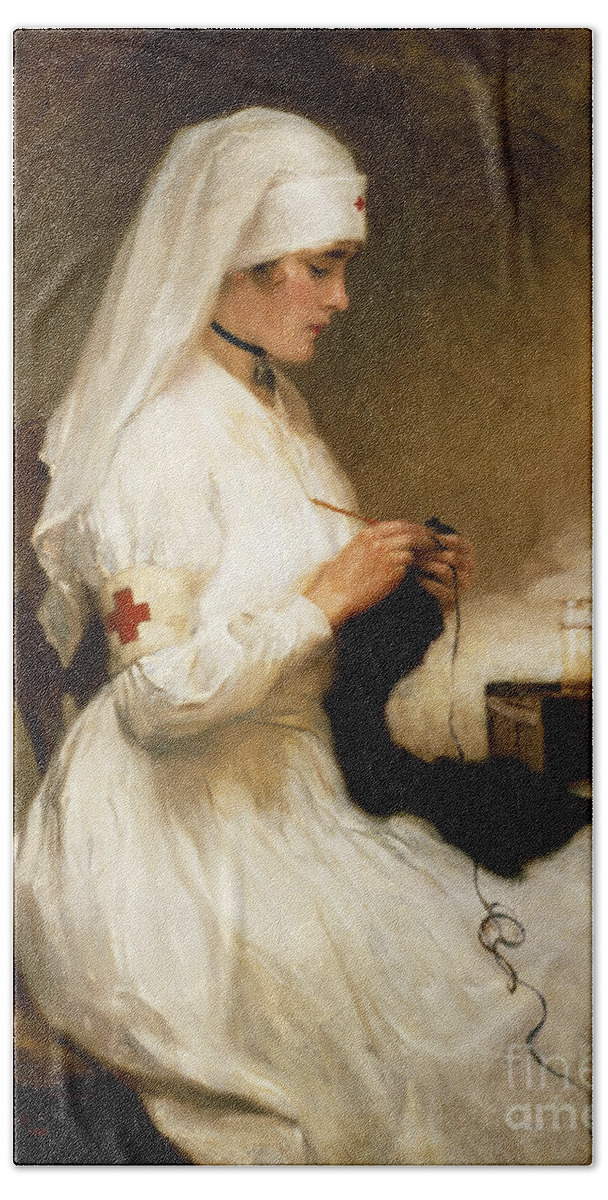 Portrait Bath Sheet featuring the painting Portrait of a Nurse from the Red Cross by Gabriel Emile Niscolet