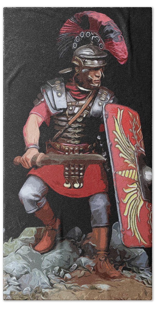 Roman Legion Bath Towel featuring the painting Portrait of a Roman Legionary - 07 by AM FineArtPrints