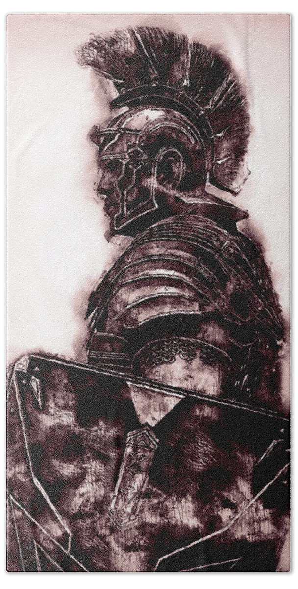 Roman Legion Hand Towel featuring the painting Portrait of a Roman Legionary - 33 by AM FineArtPrints