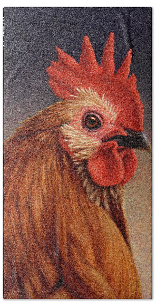 Rooster Hand Towel featuring the painting Portrait of a Rooster by James W Johnson