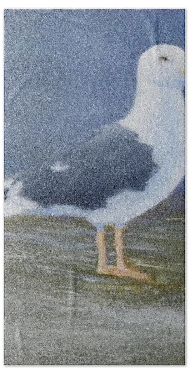 Bird Seagull Seascape Landscape Beach Water Hand Towel featuring the painting Portrait Of A Seagull by Scott W White
