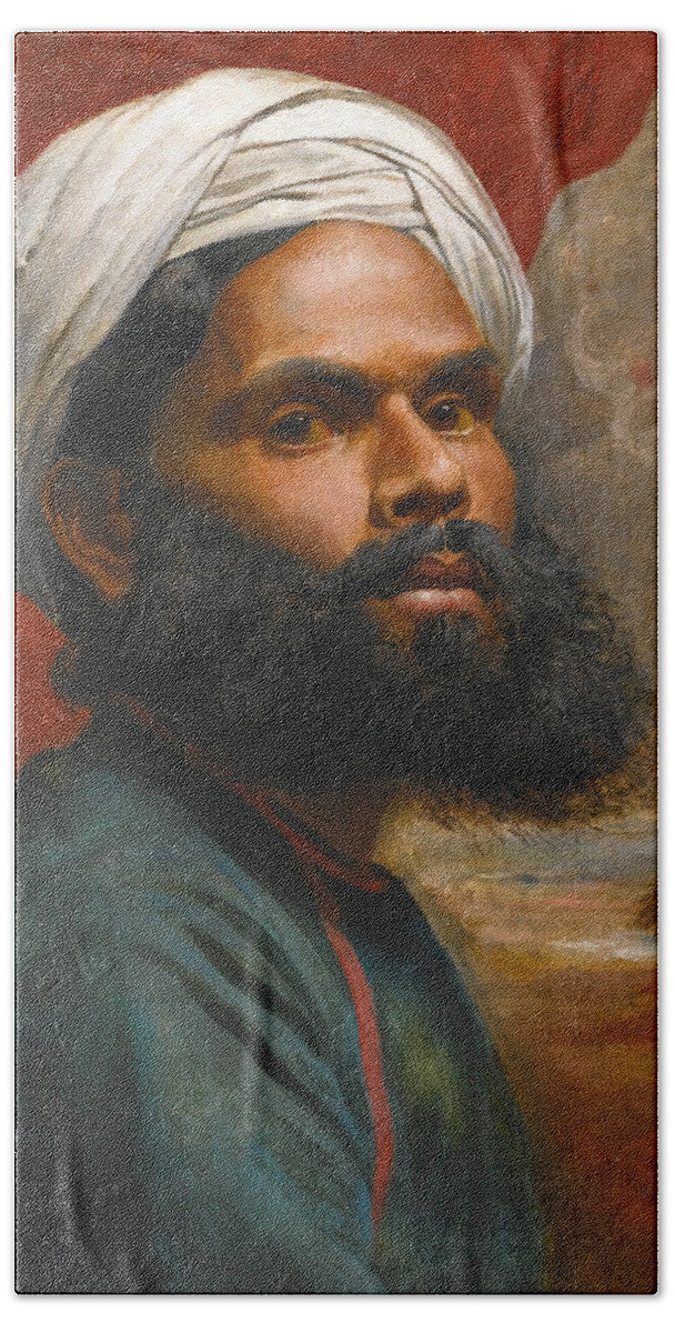 Edwin Frederick Holt Bath Towel featuring the painting Portrait of an Indian Sardar #2 by Edwin Frederick Holt