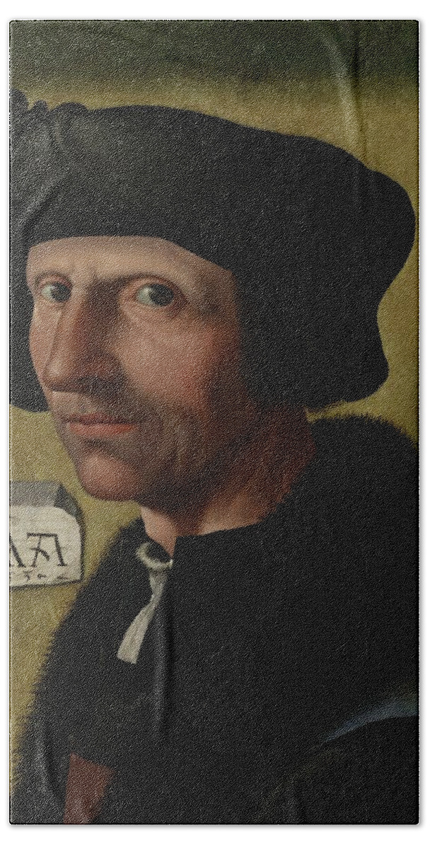 Painting Hand Towel featuring the painting Portrait of Jacob Cornelisz van Oostsanen, 1533 by Vincent Monozlay