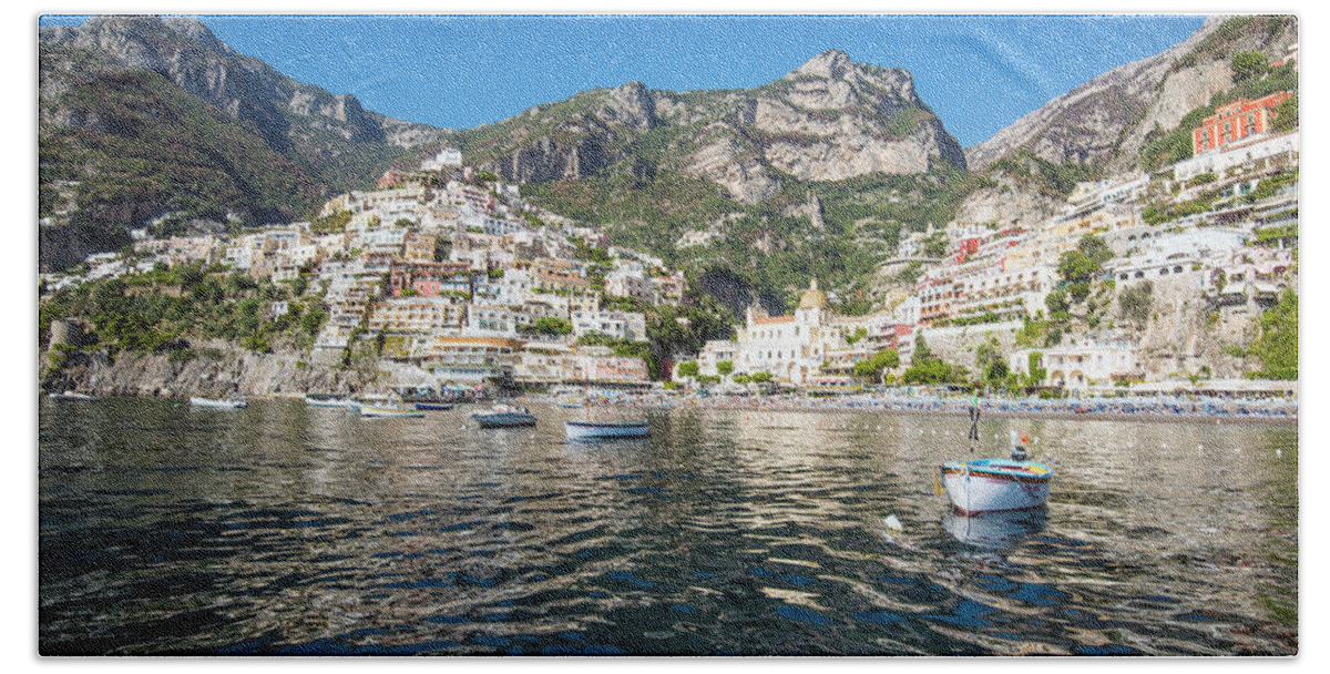 Europe Bath Towel featuring the photograph Positano from the Bay by Matt Swinden