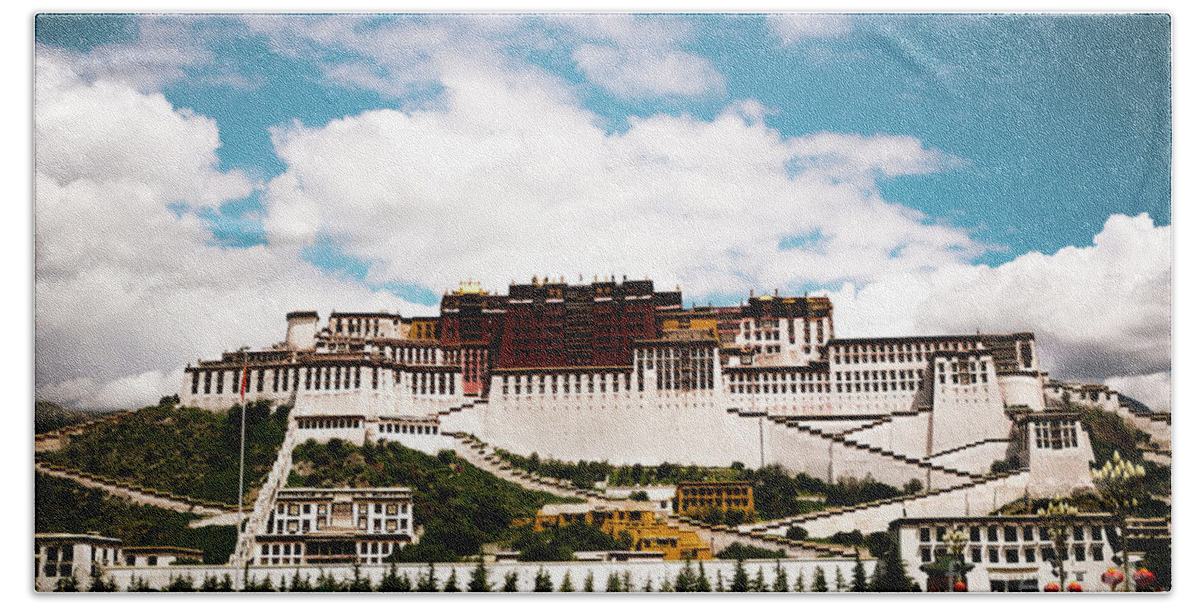 Tibet Hand Towel featuring the photograph Potala Palace Dalai lama home place in TIBET Kailash Yantra.lv 2016 by Raimond Klavins