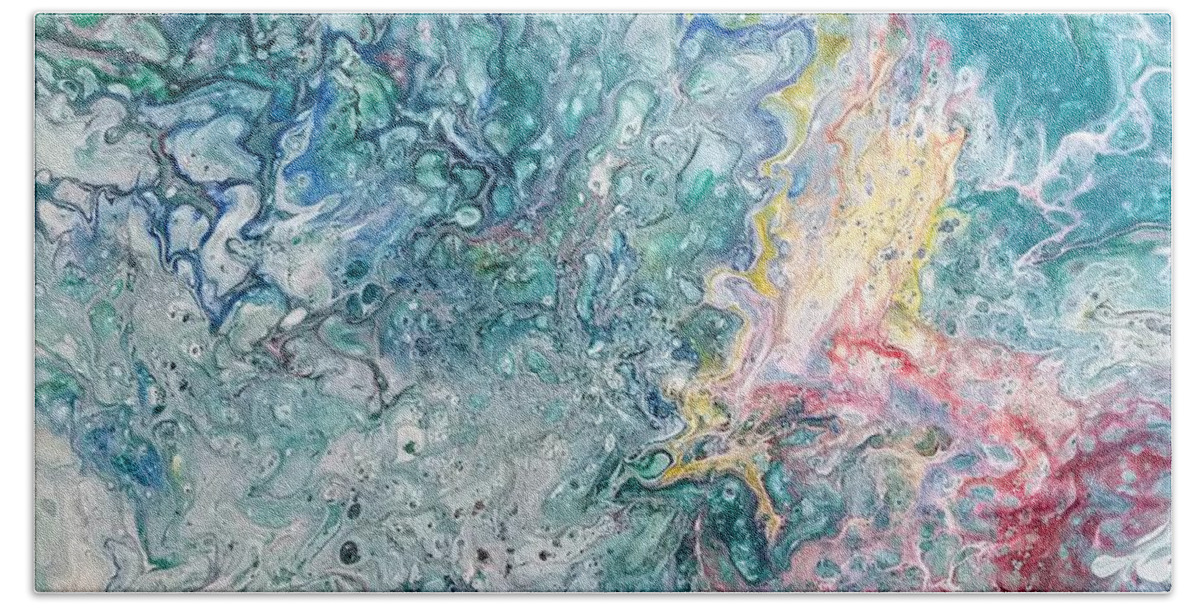  Number 7 Explosion Of Color Hand Towel featuring the painting Pour 7 by Valerie Josi