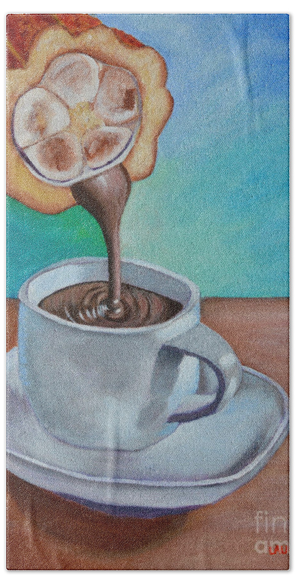 Still Life Bath Towel featuring the painting Pour Me A Cup Of Chocolate Please. by Laura Forde