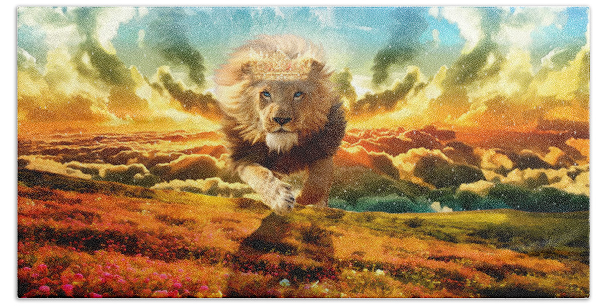 Lion Of Judah Hand Towel featuring the digital art Power and Glory by Dolores Develde