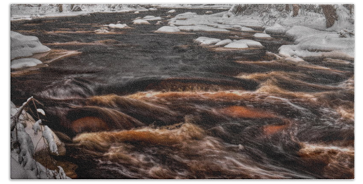 Prairie River Hand Towel featuring the photograph Prairie River Winter Exposure by Dale Kauzlaric