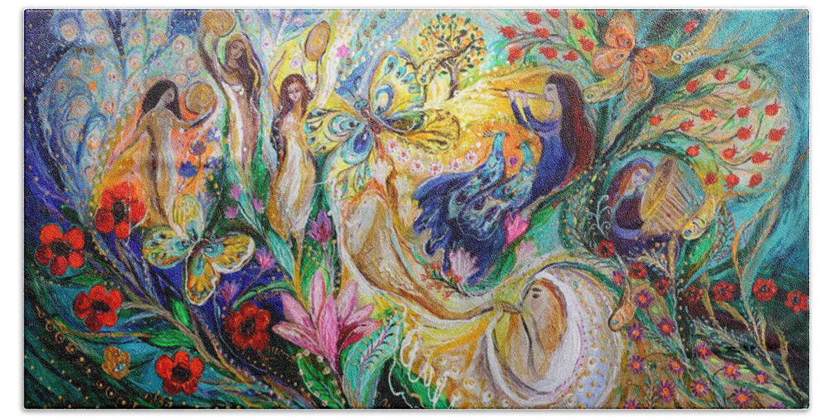 Modern Jewish Art Bath Towel featuring the painting Praise him with the timbrel and dance by Elena Kotliarker