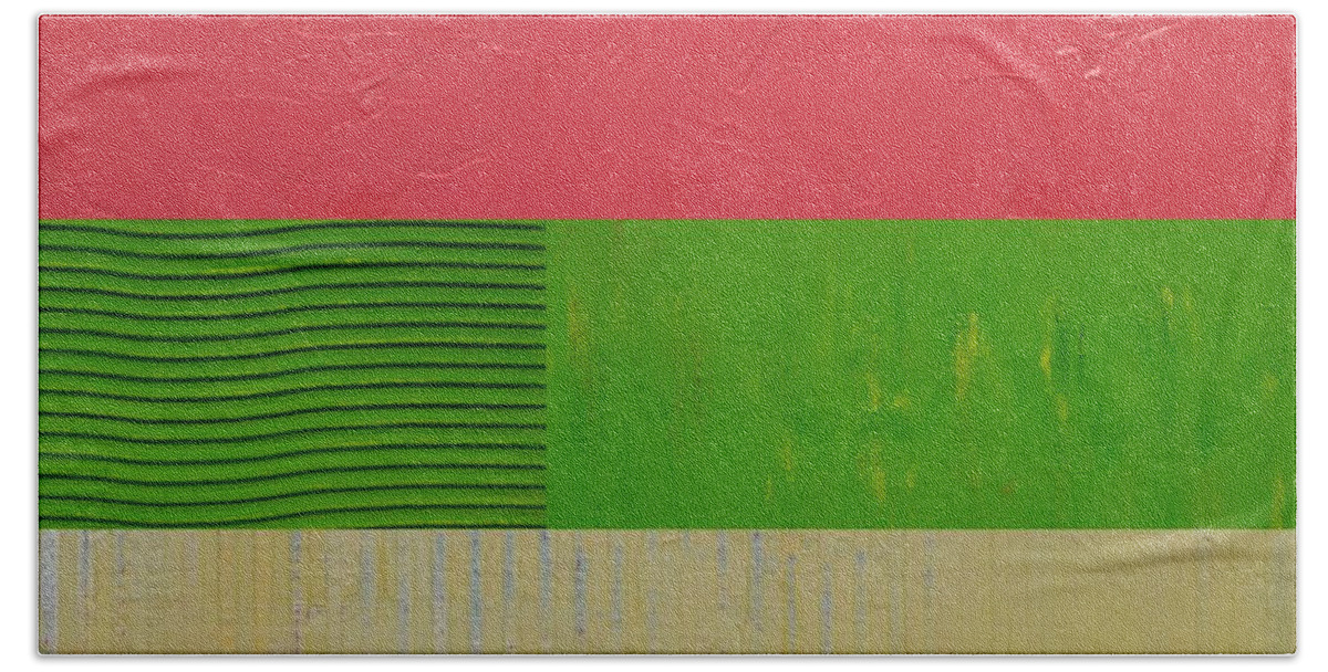 Pink Hand Towel featuring the painting Preppy Pink and Green by Michelle Calkins