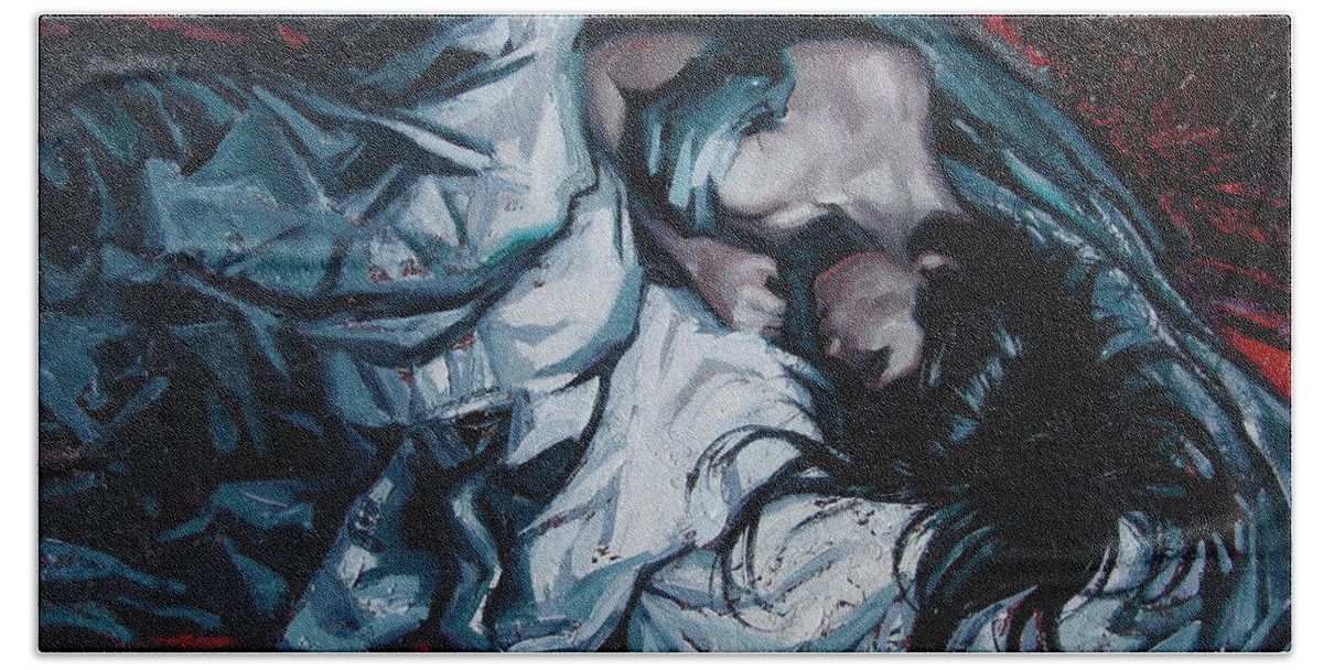 Oil Bath Towel featuring the painting Presentiment of insomnia by Sergey Ignatenko