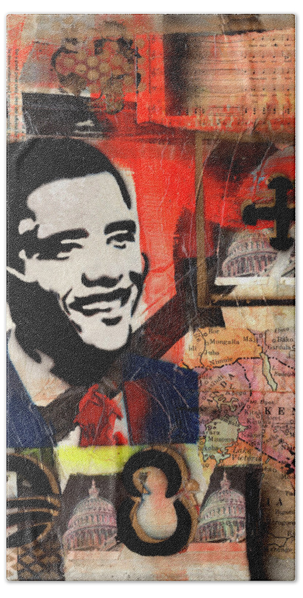 44th President Of The United States Bath Towel featuring the mixed media President Barack Obama by Everett Spruill