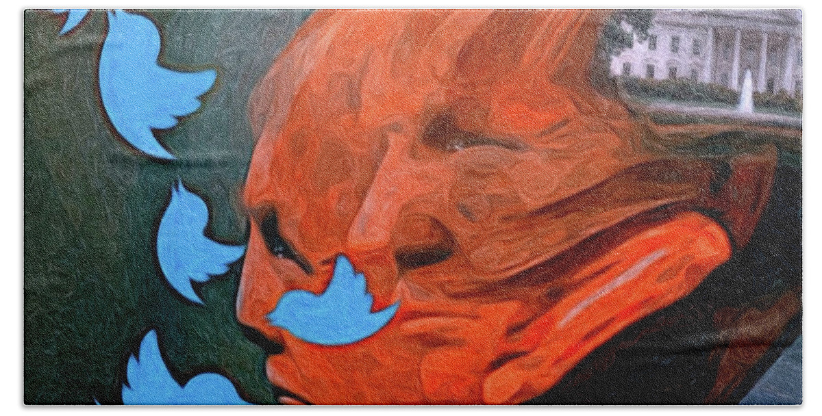 Painting Hand Towel featuring the digital art President of Twitter by Ted Azriel