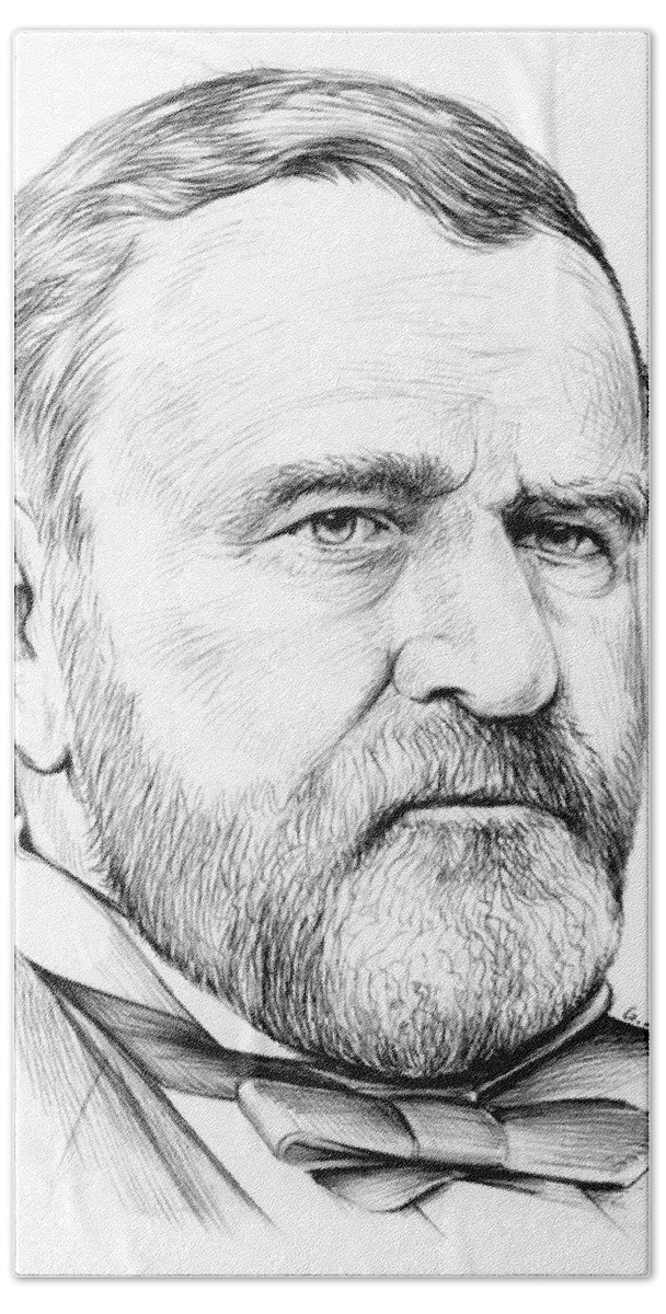 U.s. Grant Hand Towel featuring the drawing President Ulysses S Grant by Greg Joens