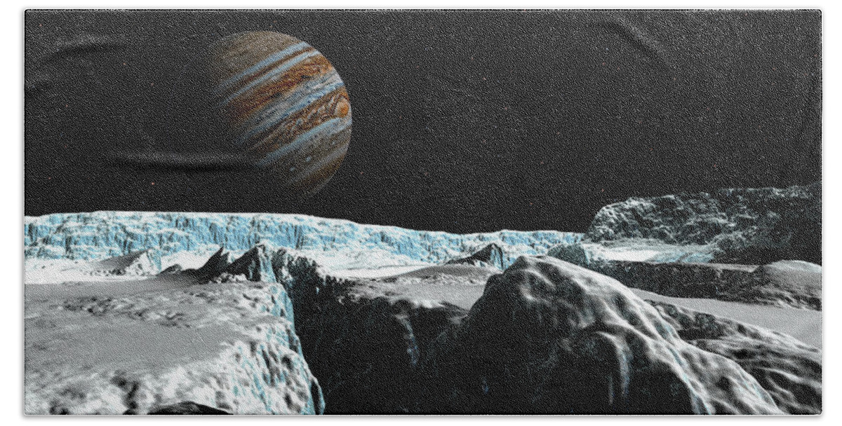 Spaceship Bath Towel featuring the digital art Pressure ridge on Europa by David Robinson