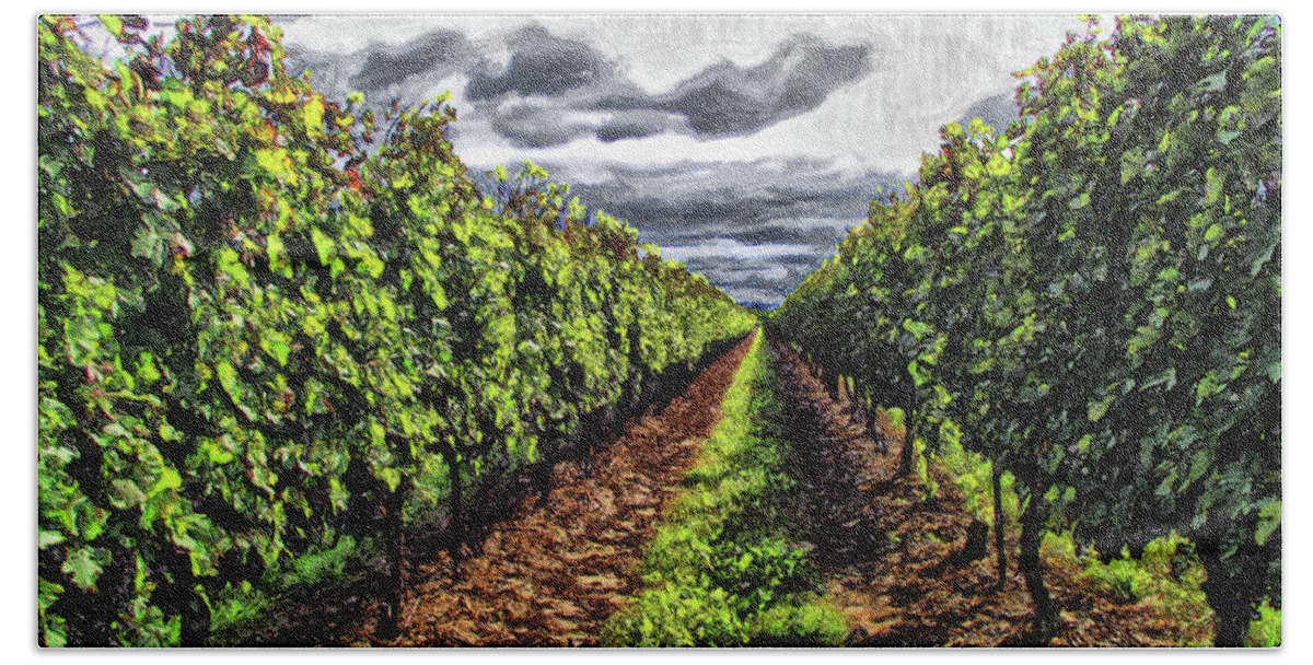 Grape Vines Hand Towel featuring the digital art Pretty Maids All In A Row by Leslie Montgomery