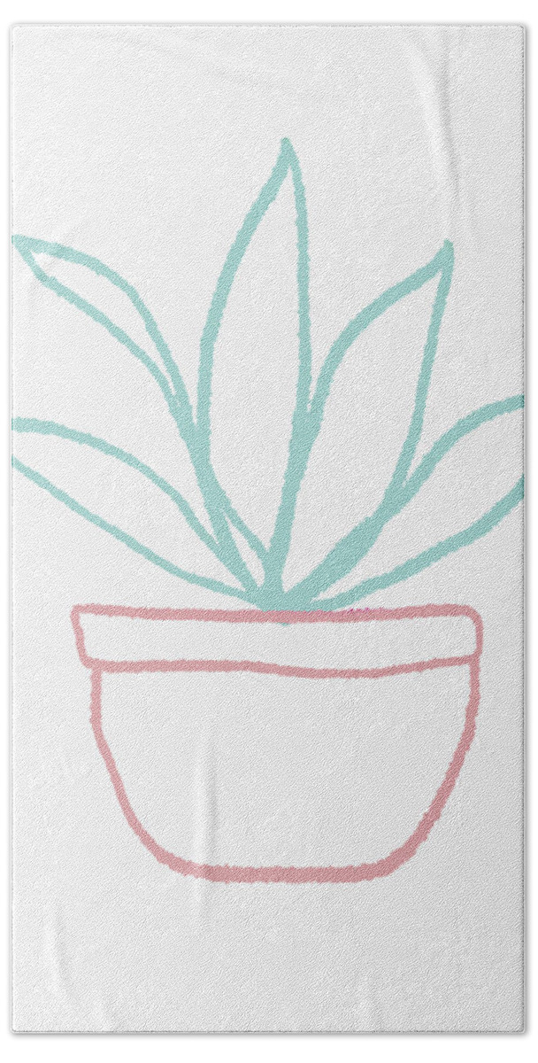 Potted Plant Hand Towel featuring the mixed media Pretty Potted Plant Illustration- Art by Linda Woods by Linda Woods