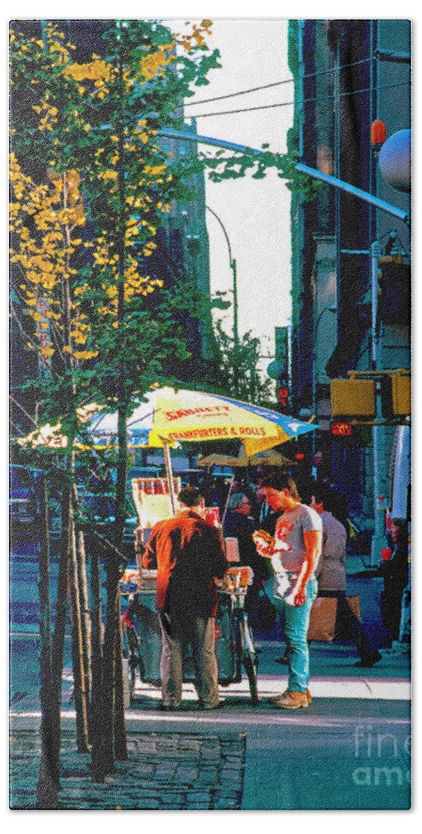 Hot Dog Stand Hand Towel featuring the photograph Hot Dog Stand NYC late afternoon ik by Tom Jelen