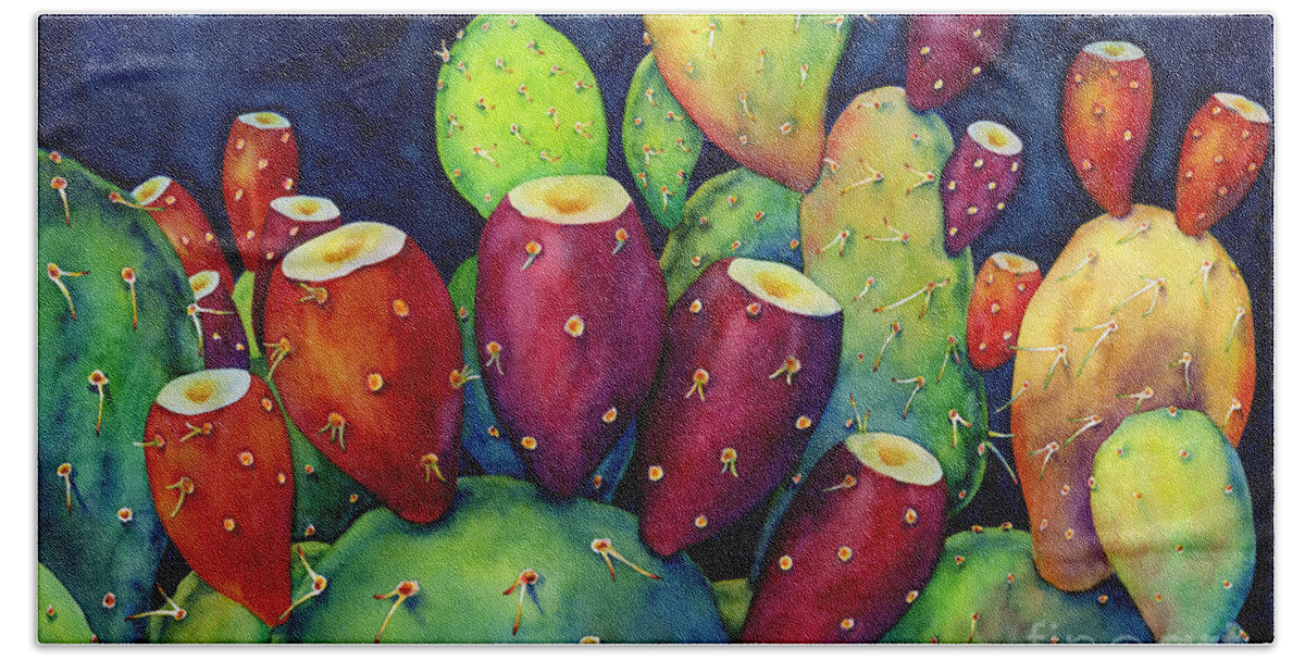 Cactus Bath Sheet featuring the painting Prickly Pear by Hailey E Herrera