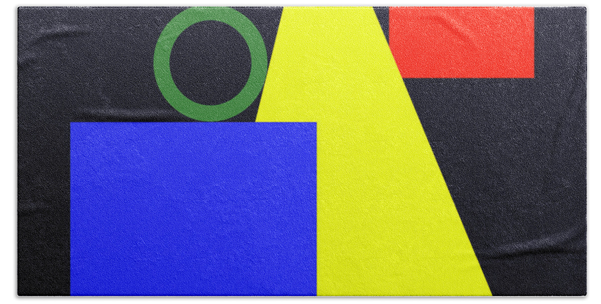  Bath Towel featuring the digital art Primary Squares Blue and Triangle with Green Circle by Robert J Sadler