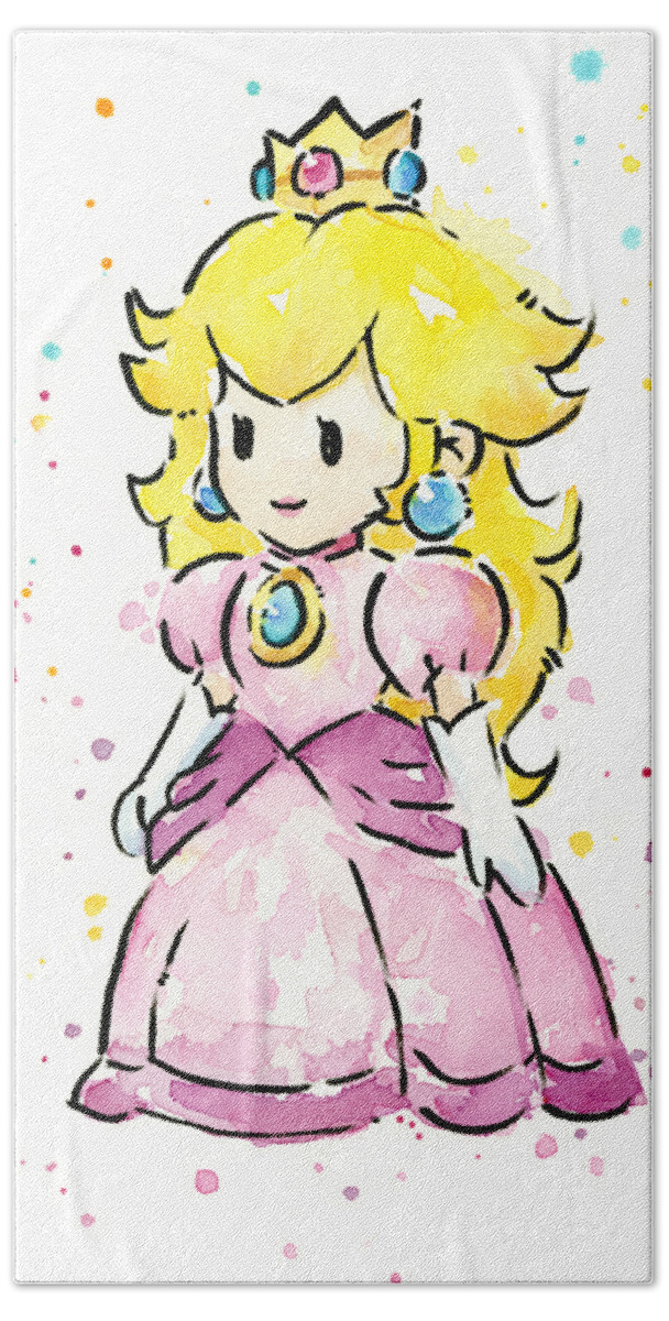 Peach Hand Towel featuring the painting Princess Peach Watercolor by Olga Shvartsur