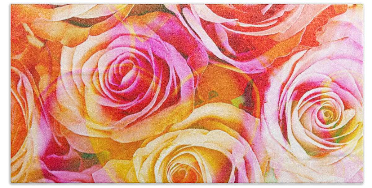 Pink Roses Bath Towel featuring the photograph Printed by Clare Bevan