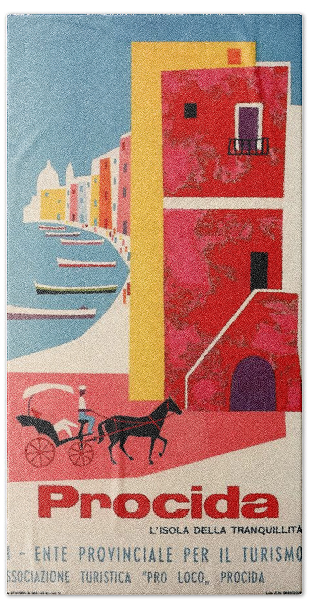 Procida Hand Towel featuring the mixed media Procida - Naples, Italy - The island of Tranquility - Retro travel Poster - Vintage Poster by Studio Grafiikka