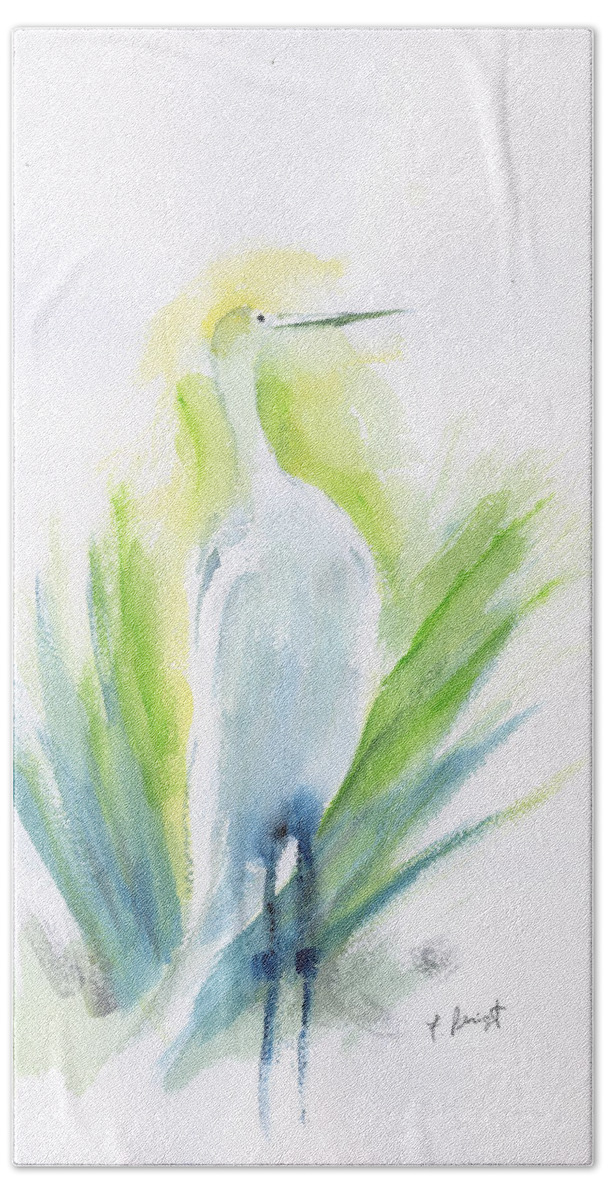 Proud Egret Bath Towel featuring the painting Proud Egret by Frank Bright